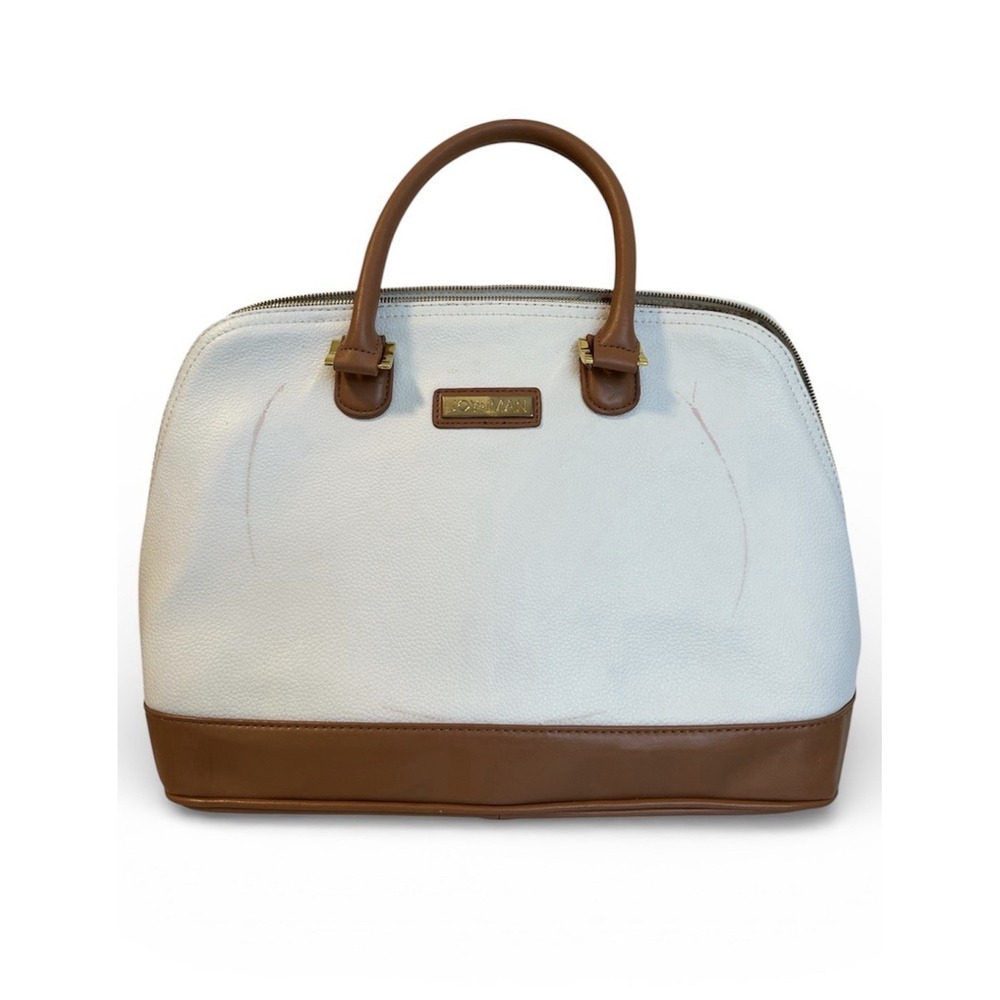 Joy & Iman White & Brown Satchel Dome Bag Gold Hardware